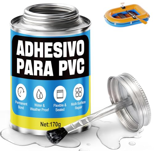Pegamento PVC, Pegamento Fuerte, 170 g, Impermeable y Transparente | Pegamento Plastico Extrafuerte, Metal, para Kayaks, Piscinas Inflables y Flotadores, con Pincel