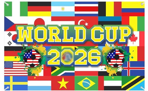 ZXTGBQ 2026 Mondial National Drapeau Bannière Décoration 150x90cm pour Décoration Euro Foot Match, Coupe du Monde, Jardin, Bar, Club Decor Anniversaire Foot