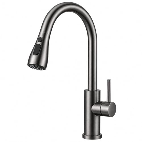 Miscelatore Cucina Titanio Spazzolato con Doccetta Estraibile | Rubinetto Lavello Cucina 360° Getto Doppio Spray Acciaio Inox Bronzato