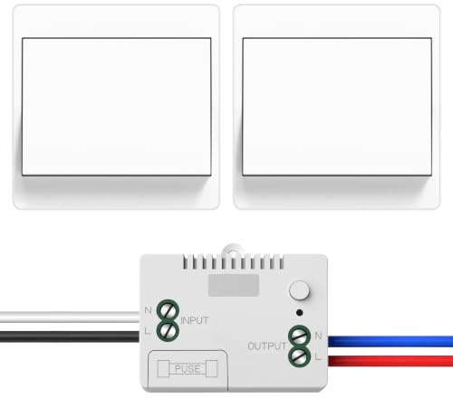 Interruttore Senza Fili della luce 433Mhz, Interruttore con Telecomando 230 V, Pulsante Wireless con Portata 30 Metri, per Luci, Lampade e Illuminazione Domestica (2 Interruttori + 1 Ricevitore)