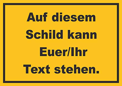 HB-Druck Schild mit Wunschtext waagerecht Text schwarz Hintergrund gelb A2 Rückseite selbstklebend