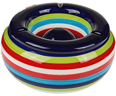 Sturmaschenbecher Aschenbecher für Balkon und Terrasse im Streifen Design Keramik, Größe/Stückzahl:Durchm 23 cm / 1 St. Blau