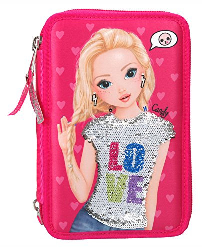 Depesche 8733 - TOPModel Federtasche 3 fach, mit Pailletten, pink, ca. 20 x 13 x 7 cm