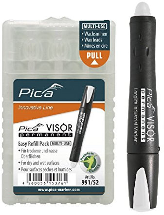 Pica Visor permanent Longlife Industrial Marker Weiß Nr. 990/52 + Pica Visor Permanent Ersatz-Minen Weiß Nr. 991/52