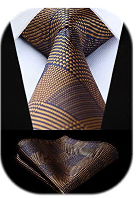 HISDERN Krawatte Braun Herren Krawatten mit Einstecktuch Hochzeit Elegant Krawatte & Taschentuch Set Business