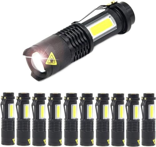 MODOAO LED lampe de poche COB lampe de poche stylo étanche puissante lampe de poche de 300 lumens avec 4 modes et fonction de zoom pour l'équitation d'urgence ou le camping pack de 10