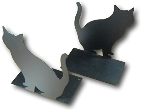 Süße schwarze Katze Kitty Mini Buchstützen aus Metall Buchstützen unterstützt für Bücher Filme DVDs Video Spiele 10 x 11 cm (1 Paar)