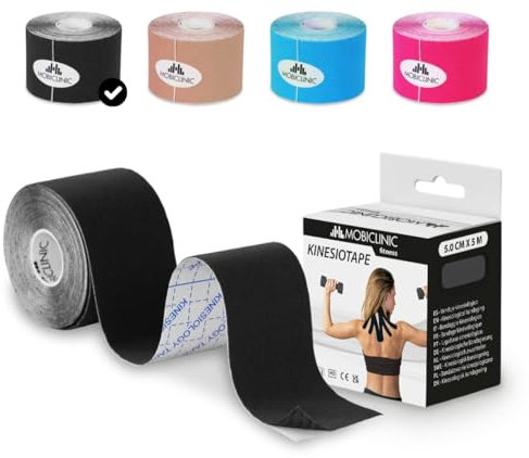 Mobiclinic®, Kinesiologie Tape, Neurologisches Klebeband, 5m x 5cm, Sportpflaster, Muskelentspannung, Kinesiologischer Verband, Geeignet für Verschiedene Bereiche, Face, Schwarz