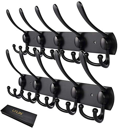 LYLIN Porte Manteau Mural en Acier Inoxydable, Patères Porte Manteaux Crochet Mural pour Manteaux Serviettes Peignoirs (Noir Mat, 15 Crochets, 2pcs)