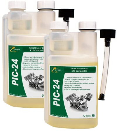 Hydra PIC-24 Petrol Injector Cleaner and Carb Cleaner Additive, 2x500ml Treats 1000 litres, With Petrol Cleaner you get more Petrol Power with Octane Booster Removes Deposits Improves Combustion