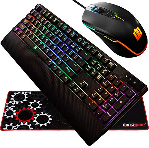 Deco Gear Gaming-Zubehör-Set – Mechanische 18-Muster, 104 Tasten, RGB-Tastatur, 11-Modus, RGB-Gaming-Maus und 81,3 x 30,5 cm erweitertes Mauspad