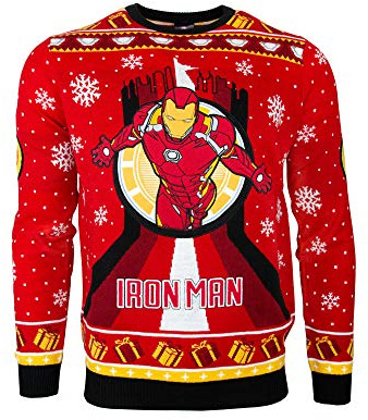 Official Iron Man Christmas Jumpers for Men Or Women – Ugly Novelty Gifts Xmas Jumper – Marvel Comics Unisex Knitted Sweater Design - Officially Licensed Geek Christmas Jumper