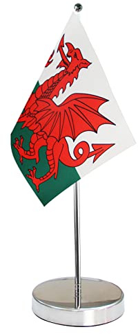 Wales Tischflagge 9 x 6 in Profiqualität - Welsh Schreibtisch Fahne Enthält Verstellbarer Fahnenmast und Unterseiten