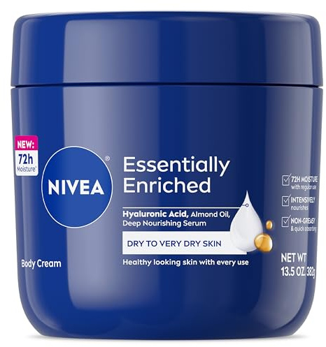 NIVEA Essentially Enriched Body Cream for Dry to Very Dry Skin with Hyaluronic Acid, Deep Nourishing Serum and Almond Oil, 72-Hour Body Moisturizer, 13.5 Oz Jar