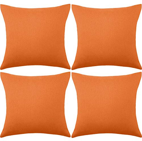 4 Packungen Dekorative Outdoor Terrasse Balkon wasserdichte Kissenbezüge, Quadratische Garten Kissenhülle, PU Beschichtung Kissenbezug für Couch, Bett, Sofa und Zelt,18 x 18 Zoll (Orange)