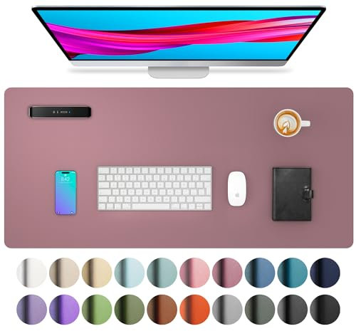 Aothia Leather Desk Protector, Office Mat, Non-Slip PU Leather Blotter, Waterproof Writing Pad for Office and Home (80cm x 40cm, Dark Pink)