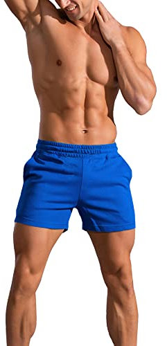 GYMAPE Herren Baumwolle Bodybuilding Gym Workout Shorts Sport Fitness 5 Schrittlänge Blau M