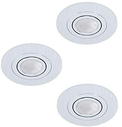 EGLO 3er-Set Einbaustrahler Areitio, Spots Set aus gebürstetem Aluminium, 3 Einbauleuchten mit GU10 Fassung, LED Leuchtmittel inklusive, Spot flach, schwenkbar, Ø 11 cm