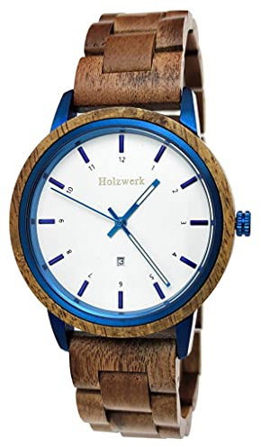 Holzwerk Germany Handgefertigte Designer Unisex Damen-Uhr Herren-Uhr Öko Natur Holz-Uhr Armband-Uhr Analog Klassisch Quarz-Uhr Braun Blau Grün Weiß