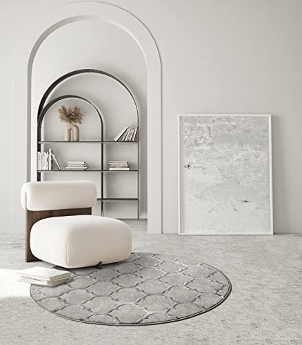the carpet Knight Eleganter, Hochwertiger, Wohnzimmer Teppich, Softer Kurzflor, 3-D Effekt, Glänzende Design-Elemente, Hoch-Tief Struktur, Grau, 200 cm Rund
