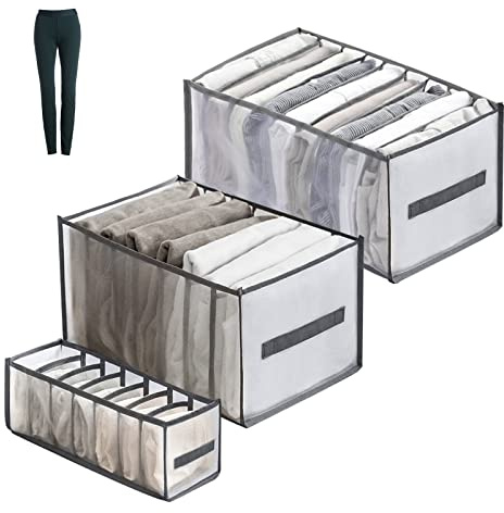 Hoypeyfiy 3er-Set Aufbewahrungsboxen mit 7/9 Fächern, zusammenklappbare Schubladenboxen, Aufbewahrungsboxen für Kleiderschrankschubladen, geeignet für Unterwäsche, Hosen, Socken und Jeans