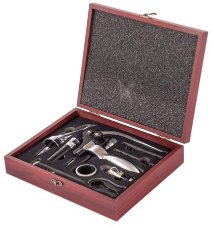 Oypla 9pc Wine Opener Accessory Gift Set with Rabbit Corkscrew | Includes Bottle Pourers, Stopper, Thermometer, Drip Ring, Foil Cutter