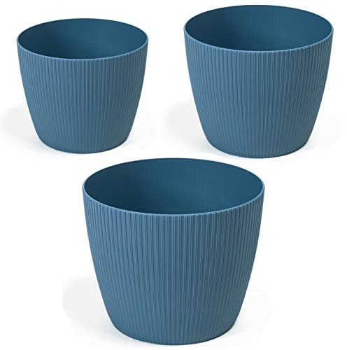 Prosperplast Lot de 3 Pots de Fleurs Exterieur Ronds Décoratifs Bleu