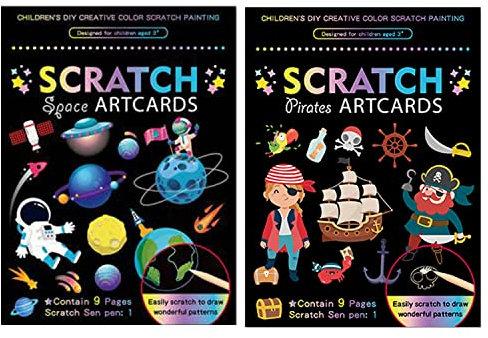 Georgie Porgy Kratzbilder Set DIY Bastelsets für Kinder Magic Kratzpapier Notizbuch Ostern Weihnachten Geburtstagsgeschenk für Jungen Mädchen (Piraten Weltraum)