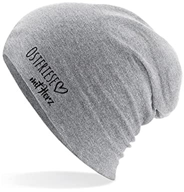 HUURAA Beanie Ostfriese mit Herz Unisex Mütze Heather Grey mit Motiv für die tollsten Menschen Geschenk Idee für Freunde und Familie