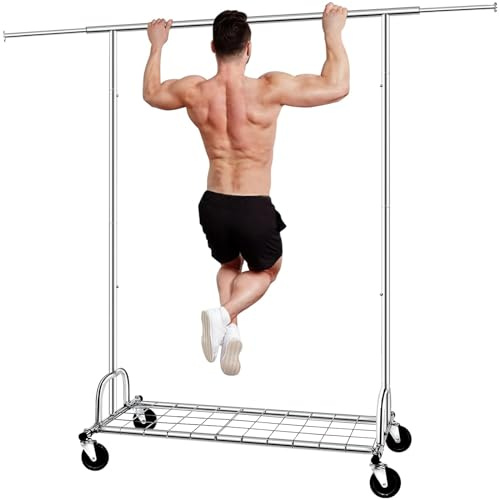 SPECILITE Kleiderständer Schwerlast,2-in-1 Kleiderständer Stabil mit Rollen | Tragkraft 217 KG, Verstellbarer Metall Schwerlast Garderobenständer auf Rollen