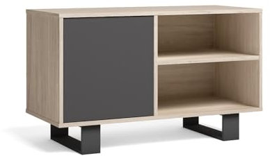 Skraut Home | Mueble TV 100 con Puerta Izquierda| Sala de Estar/Comedor| Modelo Wind| Color Estructura Roble| Color Puerta Gris Antracita| 95x40x57cm.