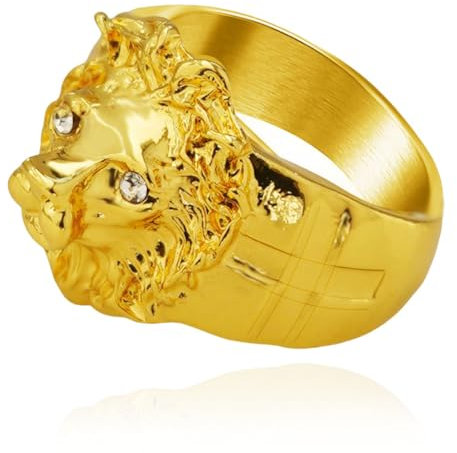 Löwenring, Gotisches Kreuz Löwenkopf Ring für Männer, Nordischen Wikinger Löwe Tier Ring Löwe Schmuck, Keltischer Goldener Löwenring Hip-Hop-Löwenbandring Punkkreuz Löwenring für Jungen (20.6)
