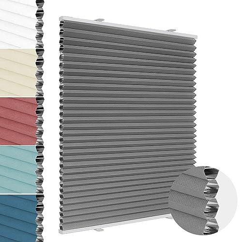 Allesin Wabenplissee ohne Bohren Verdunklung Thermo Doppelplissee Klemmfix Zweifarbig Grau-weiß 65x110 cm (BxH) 100% Blickdicht, Sonnenschutz & Schallschutz Plisseerollo für Fenster & Tür