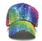 Vepoty Regenbogen-Pailletten-Baseballmütze, glitzernde Nachtclub-Party, Festival, Rave-Mütze, glitzernde Hip-Hop-Kappe, verstellbare Snapback-Kappe