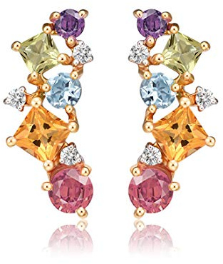 FANCIME Solide14 Karat 585 Gold Ohrstecker Ohrringe Minimalist Schmuck mit Natürlicher Saphir Peridot Citrin Topas Rosa Turmalin Amethystfür Damen Mädchen, Größe: 14 * 6 mm