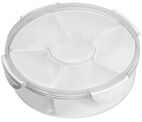 Runde geteilte Servierplatte, Box, Snackaufbewahrung, Obstschale, Behälter mit Deckel und 5 Fächern, abnehmbare Servierschalen für Pommes und Dip, Obst, Gemüse, Süßigkeiten und Snacks