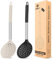 BUNDLEPRO Kitchen Ladle Strainer Set of 2 Large Slotted Spoon with High Heat Resistant BPA Free Non Stick Cooking Skimmers For Draining & Frying (Black-Khaki)