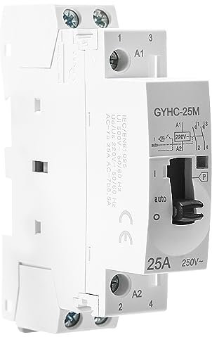 DeWin Contacteur 220V, Contacteur AC Domestique Monophasé 2P 25A 2NO 220V Contacteur Automatique Manuel sur Rail DIN