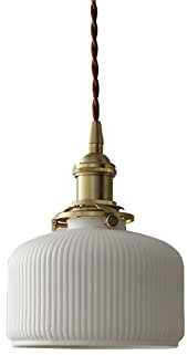 EKSED Pendelleuchte mit weißem Keramikschirm, goldener E27-Fassung und Drehschalter Hängende Deckenbeleuchtung mit goldenem Kabel (zylindrisch-kurz)