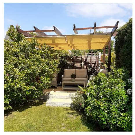 Rygcrud Einziehbarer Wellenschirm Segel - Pergola-Sonnensegel Wasserdicht, Terrassenmarkise Abdeckung Ersatz Vordach - Seilzug-System, Für Außenterrasse (Farbe : Gelb, Größe : 1.5x5m)