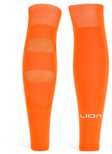 Performance Football Sock Sleeves - Premium LION BREATHE Technology - Breathable Mesh To Reduce Pressure On Calf Muscles (UK, Alpha, L, Orange)