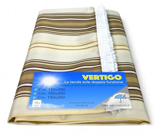 TENDA SOLE VERTIGO da esterno GIARDINO balcone RIGHINO TORTORA impermeabile e idrorepellente - Cm. 150 x 300