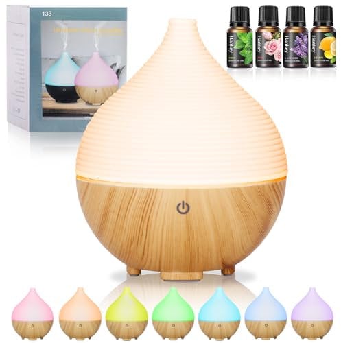 BUOAZR 160ML Difusor de Aceites Esenciales, Difusor de Aroma Sin BPA, Humidificador Ultrasónico Silencioso, 7 Colores LED, Apagado Automático, Humidificador Aceites Esenciales para el Hogar