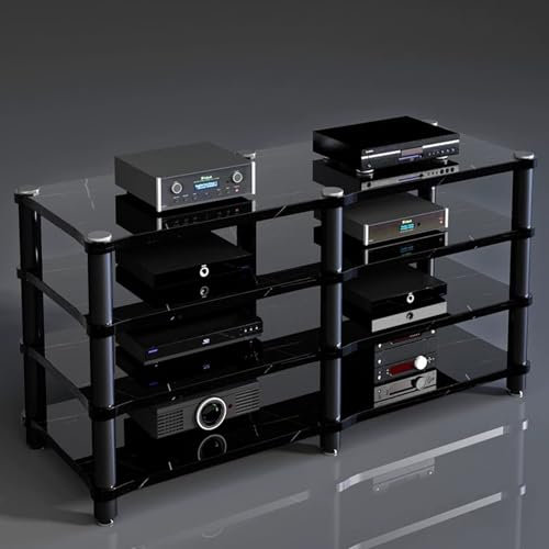 YHWKGZ Hi Fi Rack, Audio Rack Hi Fi Regal mit vibrationshemmenden Füßen, Abnehmbarer 1/2/3/4-lagiger Phonoschrank, Offener Record Player Stand(Black Gold,47.2x29.5/120x75cm)