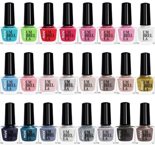 Set de Esmaltes Sin Gel – 24 Colores, Botellas de 5 ml con Acabados Brillantes, Pastel, Glitter, Mate y Metálico (Set C, 24 Colores)