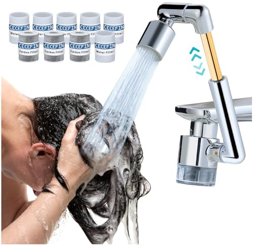 CECEFIN Wasserfilter-Wasserhahnverlängerung 3.0 (1440º), Teleskoparm, Kohlefilter reduziert 99% Chlor, NSF-zertifizierter Wasserbelüfter, schwenkbare Armverlängerung, Wasserenthärter