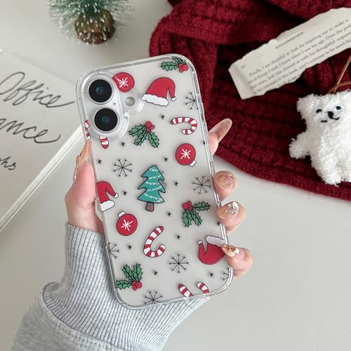 RALEAVO Weihnachten Handyhülle für iPhone 16 6.1, Niedlich Klar Cartoon Design Hülle weiches Silikon schützende stoßfest Bumper Cover Case für iPhone 16-Schwarzer Schnee