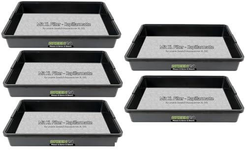 GREEN24 5 Stück Multipack KM-XL565 Kapillar Gewächshaus-Wanne Profi wasserdicht für die automatische Bewässerung der Pflanzen per Kapillarmatte (5 Stück mit Kapillarmatte)