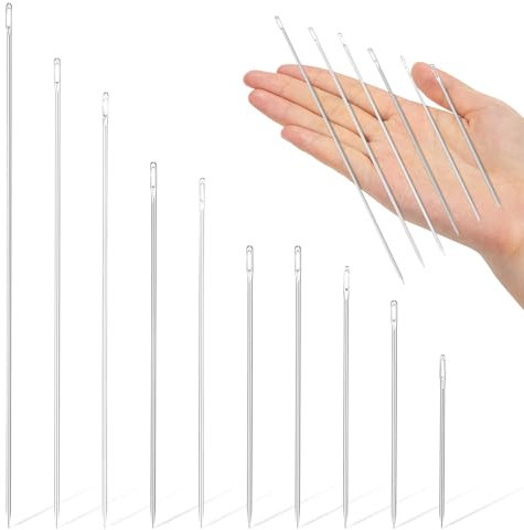 Piriuuo 10 Stück Lange Nähnadeln, Nähnadeln mit großem Öhr 10 Größen Professionelle Polsternadel Einfach einzufädeln für Zuhause Leder Wandteppich Stickerei Teppich Heimwerken