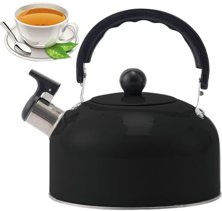 Bouilloire sifflante pour cuisinière – Théière sifflante en acier inoxydable de 3 L avec poignée en bois pour cuisinière à induction – Théière sifflante pour cuisine – Noir